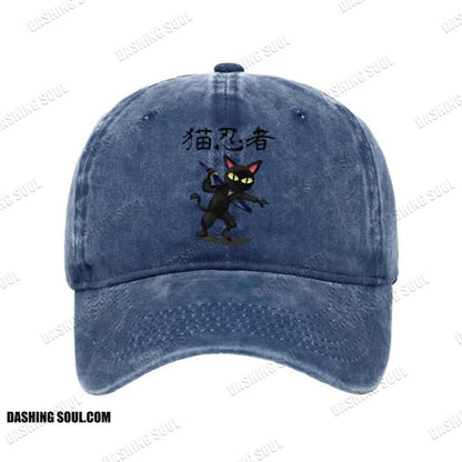 Unisex 100% Cotton Ninja Cat Vintage Print Cap