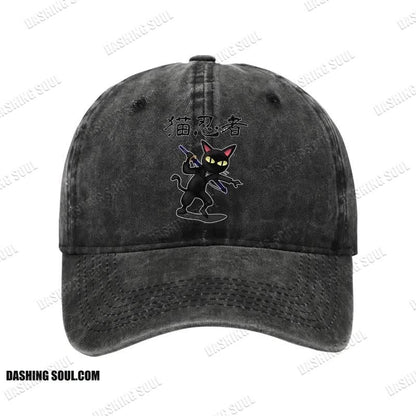 Unisex 100% Cotton Ninja Cat Vintage Print Cap