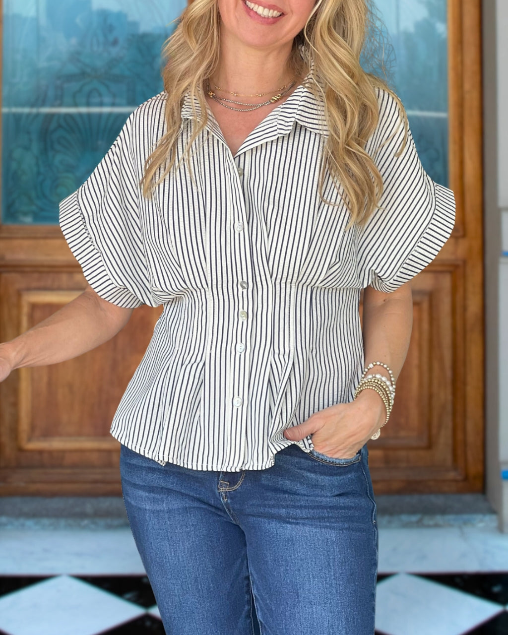 Parisian Pleated Stripe Blouse