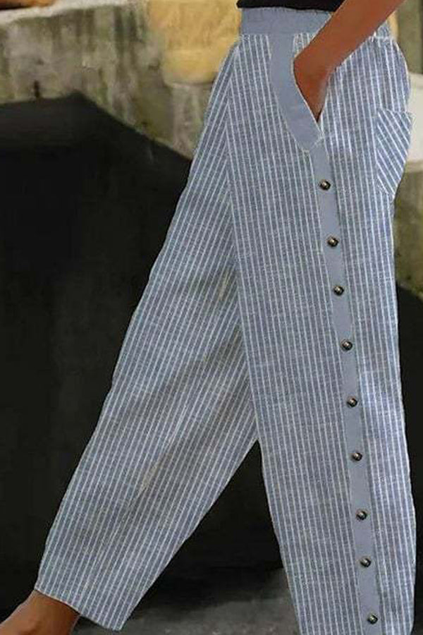 Striped Button Detailed Pants