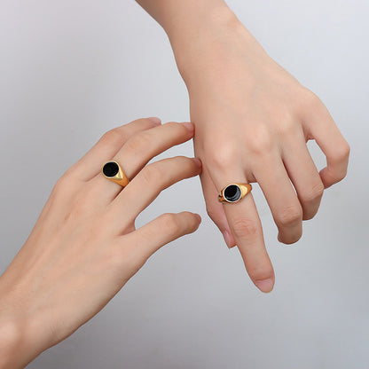 Signet Style Black Oval Ring