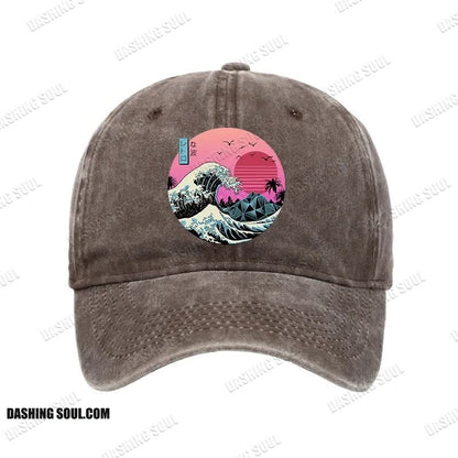 Unisex 100% Cotton Japanese The Great Retro Wave Vintage Print Cap