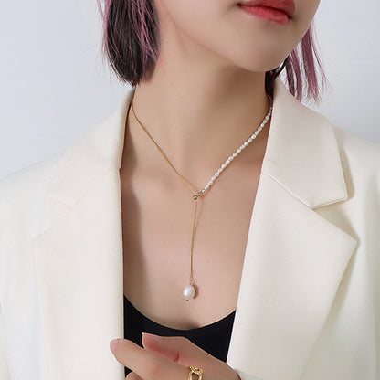 Adjustable Tassel Pearl Asymmetric Pendant Necklace