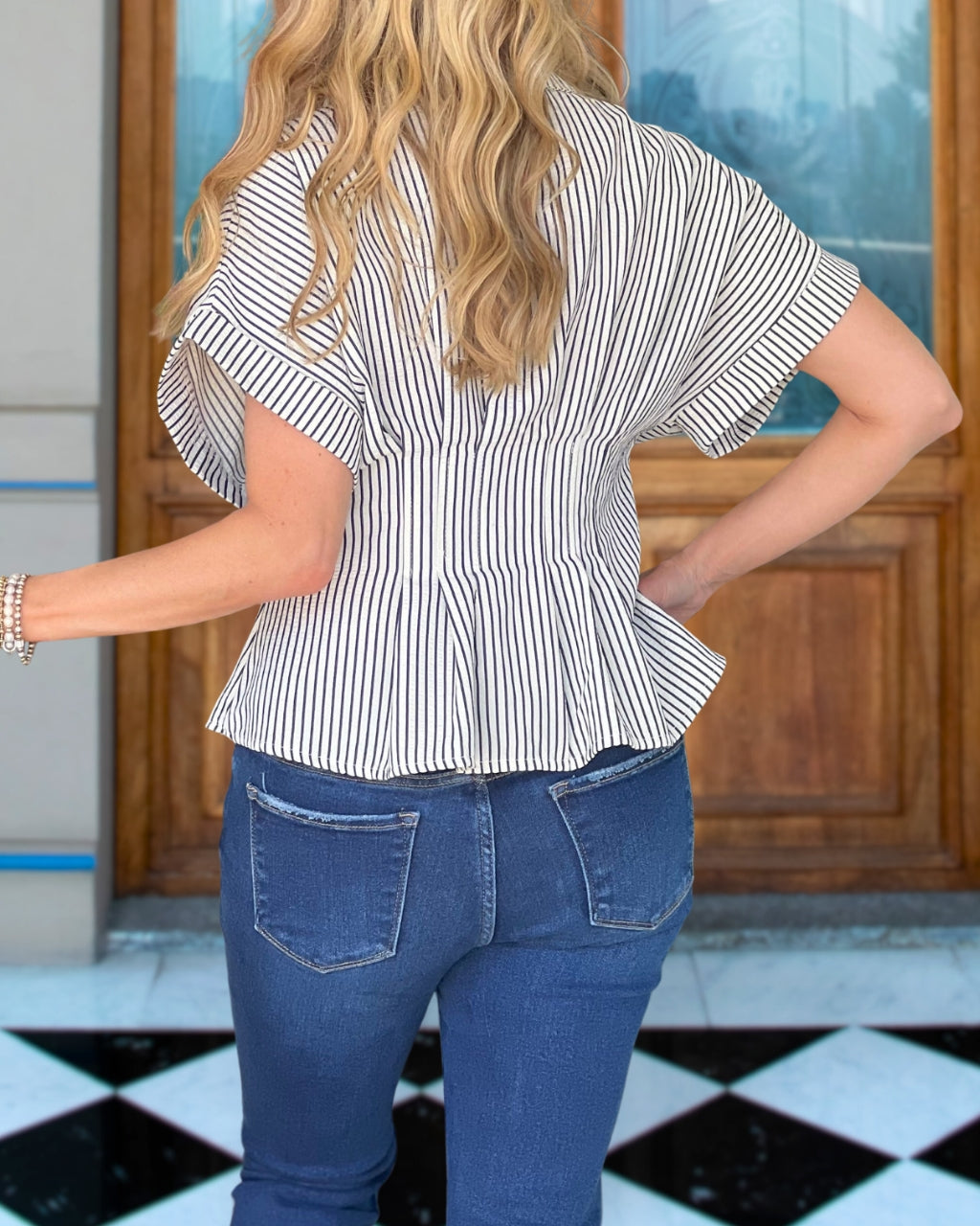 Parisian Pleated Stripe Blouse