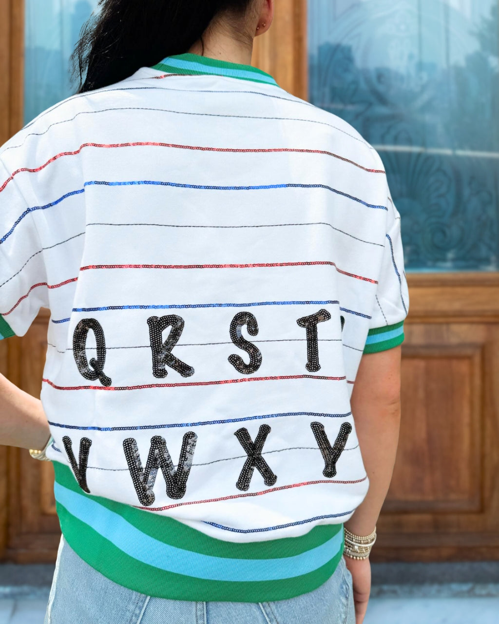 Letter Sequin Striped Top