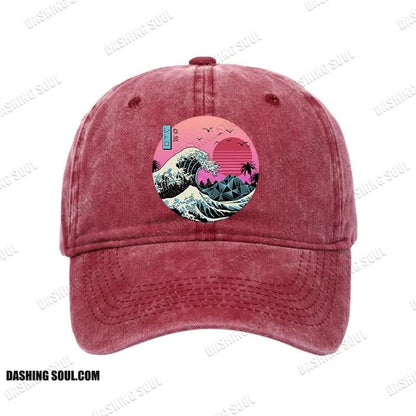 Unisex 100% Cotton Japanese The Great Retro Wave Vintage Print Cap