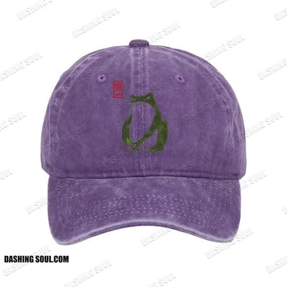 Unisex 100% Cotton Woodblock  Print Frog Vintage Print Cap