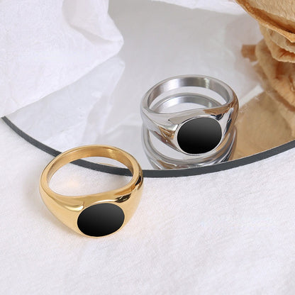 Signet Style Black Oval Ring