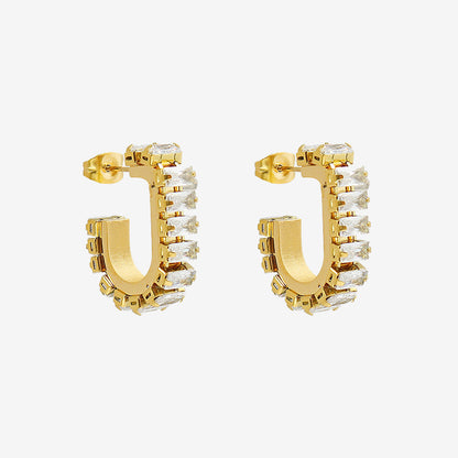 U Shape Diamonds Inlaid Hoops