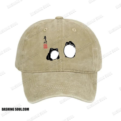 Unisex 100% Cotton Matsumoto Hoji Frogs Japan Vintage Print Cap