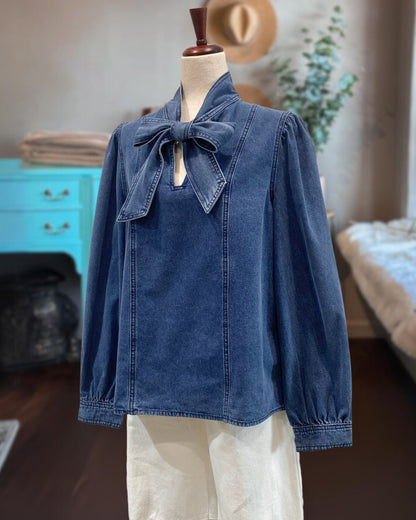 Bow Tie Denim Blouse