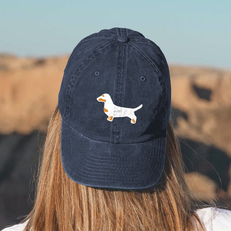 Dashingsoul Dachshund Print Washed Baseball Cap