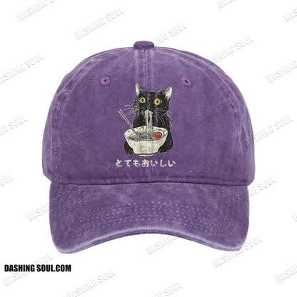Unisex 100% Cotton Cats Eat Ramen Noodles Vintage Print Cap