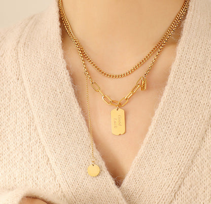 Streets Style Multi-Plates Splicing Double Layer Chain Necklace Set