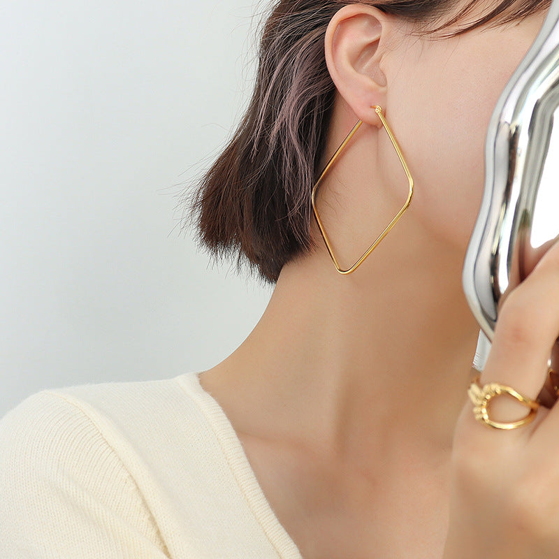 Minimalistic Diamond Shape Oversize Hoops