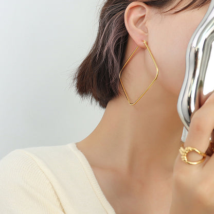 Minimalistic Diamond Shape Oversize Hoops