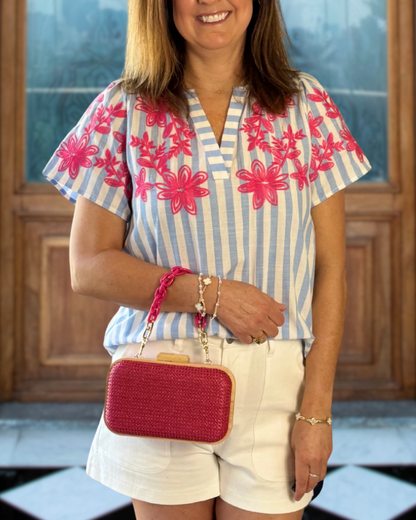 Sailor-Stripe Embroidered Blouse