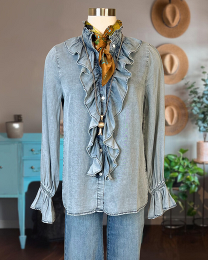 Ruffle Tencel Denim Shirt