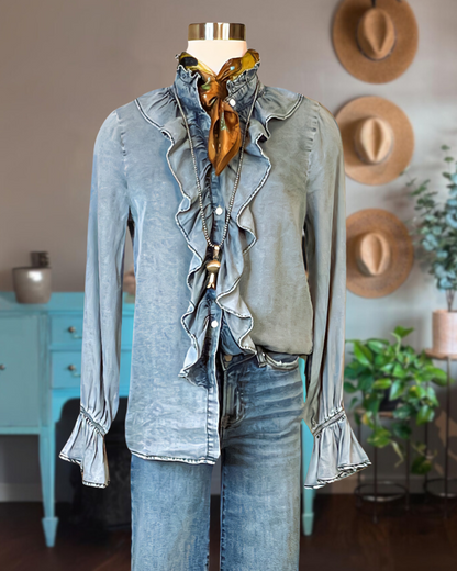 Ruffle Tencel Denim Shirt