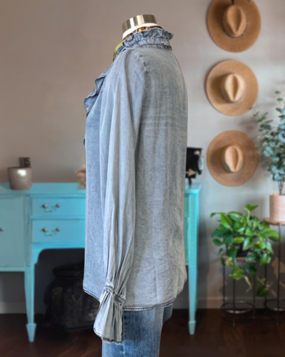 Ruffle Tencel Denim Shirt