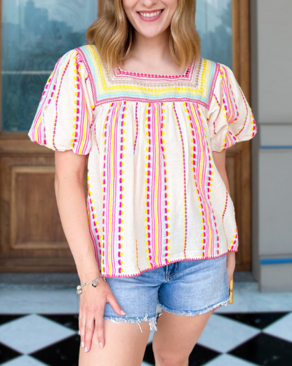 Vibrant Fiesta Neon Blouse