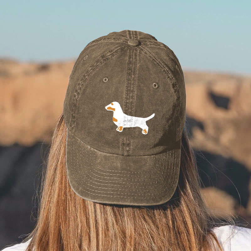 Dashingsoul Dachshund Print Washed Baseball Cap