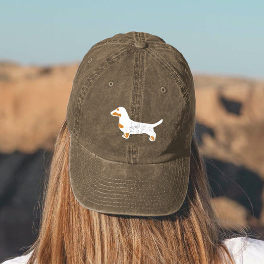 Dashingsoul Dachshund Print Washed Baseball Cap