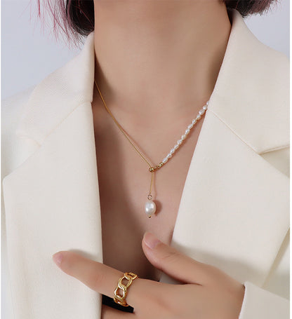 Adjustable Tassel Pearl Asymmetric Pendant Necklace