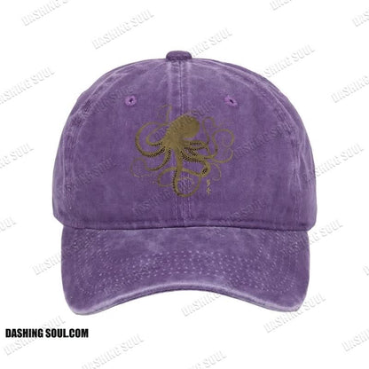 Unisex 100% Cotton Octopus Japanese Gold Print Tattoo Vintage Print Cap