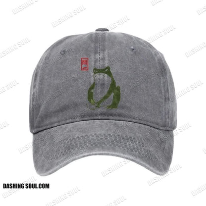 Unisex 100% Cotton Woodblock  Print Frog Vintage Print Cap