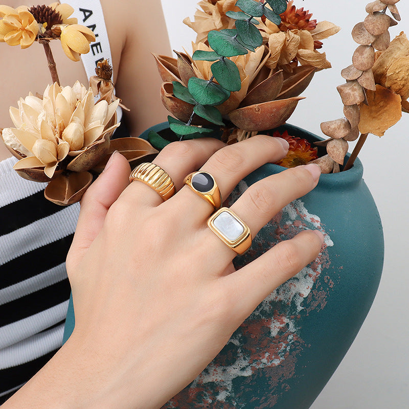 Signet Style Black Oval Ring