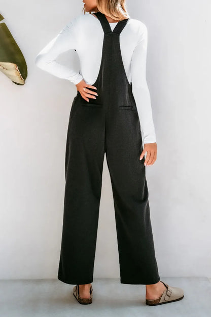 Charcoal Square Neck Knotted Strap Flared Leg Overalls