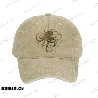 Unisex 100% Cotton Octopus Japanese Gold Print Tattoo Vintage Print Cap