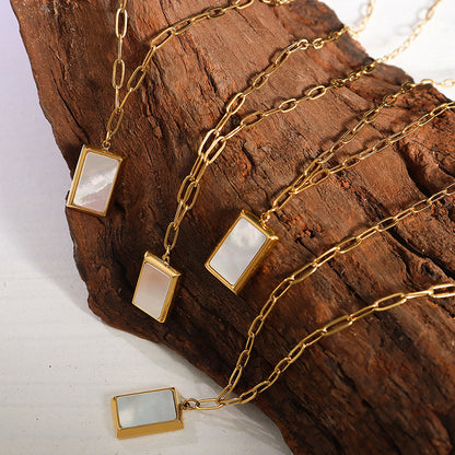 Square Shape White Seashell Pendant Chain Necklace