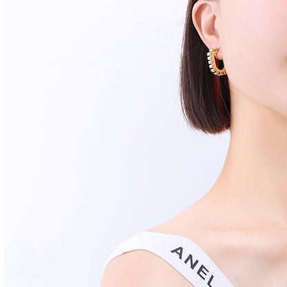 U Shape Diamonds Inlaid Hoops