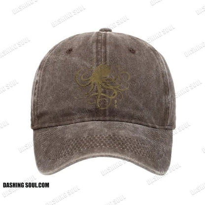 Unisex 100% Cotton Octopus Japanese Gold Print Tattoo Vintage Print Cap