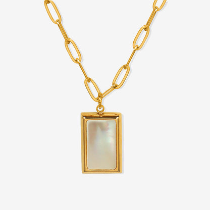Square Shape White Seashell Pendant Chain Necklace