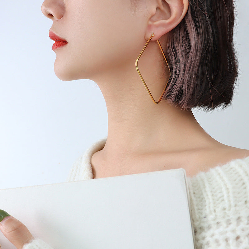 Minimalistic Diamond Shape Oversize Hoops