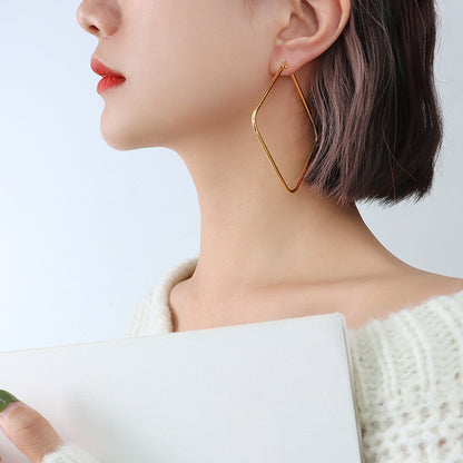 Minimalistic Diamond Shape Oversize Hoops