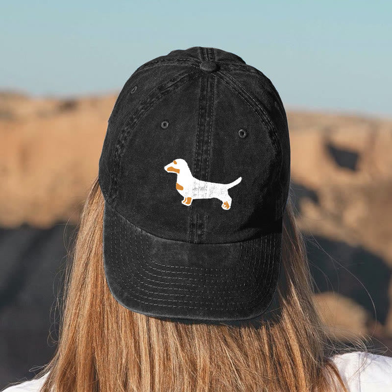 Dashingsoul Dachshund Print Washed Baseball Cap
